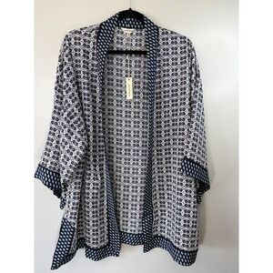 NWT Max Studio Navy Double Print Open Front Duster Size XL